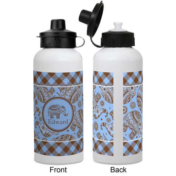 Gingham & Elephants Aluminum Water Bottle - White APPROVAL