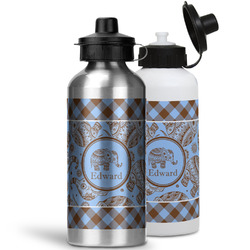 Gingham & Elephants Water Bottles - 20 oz - Aluminum (Personalized)