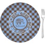 Gingham & Elephants Glass Appetizer / Dessert Plate 8" (Personalized)