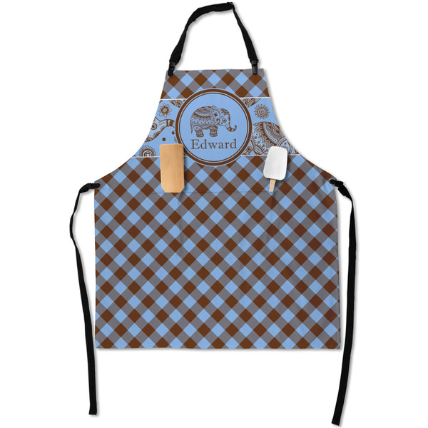 Custom Gingham & Elephants Apron With Pockets w/ Name or Text