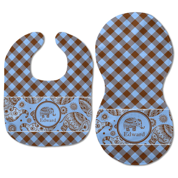Gingham & Elephants Baby Bib & Burp Set - Approval (new bib & burp)