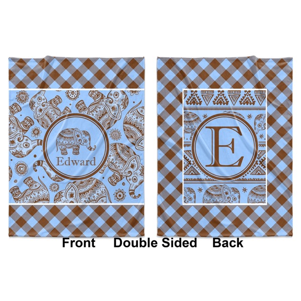 Gingham & Elephants Baby Blanket (Double Sided - Printed Front and Back)