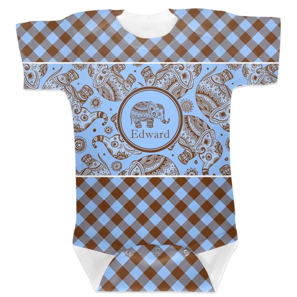 Custom Gingham & Elephants Baby Bodysuit (Personalized)