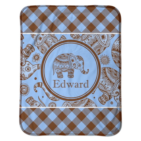 Gingham & Elephants Baby Sherpa Blanket - Flat
