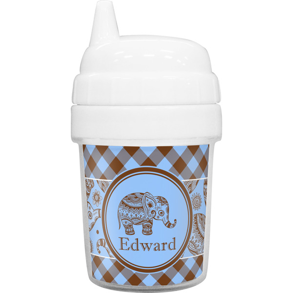 Custom Gingham & Elephants Baby Sippy Cup (Personalized)