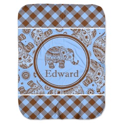 Gingham & Elephants Baby Swaddling Blanket (Personalized)