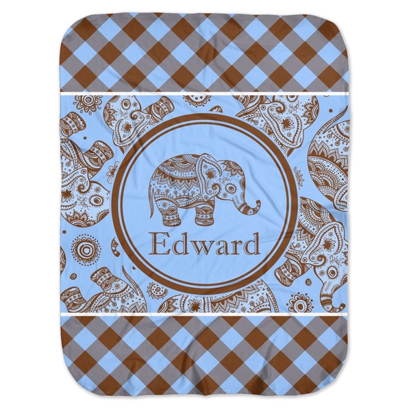 Custom Gingham & Elephants Baby Swaddling Blanket (Personalized)