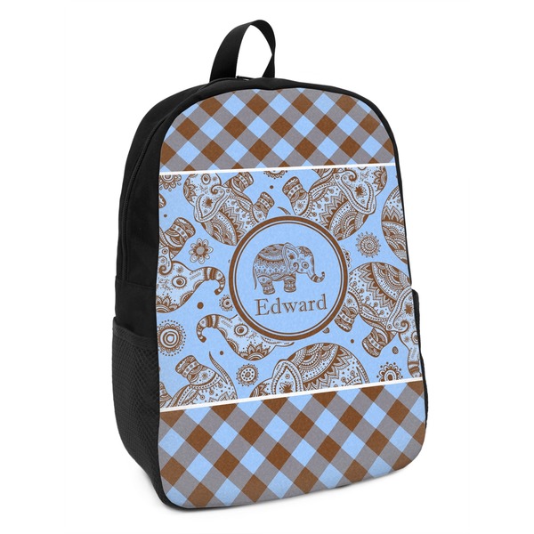 Custom Gingham & Elephants Kids Backpack (Personalized)