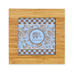 Gingham & Elephants Bamboo Trivet with Ceramic Tile Insert (Personalized)