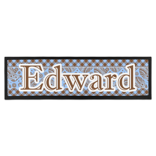 Custom Gingham & Elephants Bar Mat - Large (Personalized)