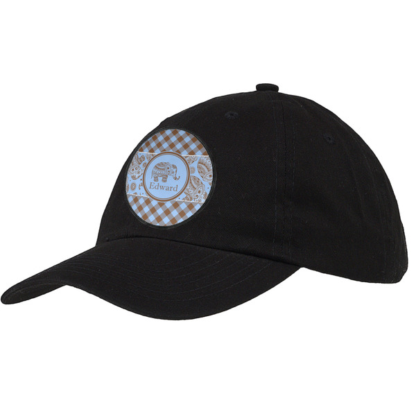 Custom Gingham & Elephants Baseball Cap - Black (Personalized)