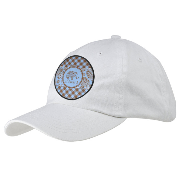 Custom Gingham & Elephants Baseball Cap - White (Personalized)