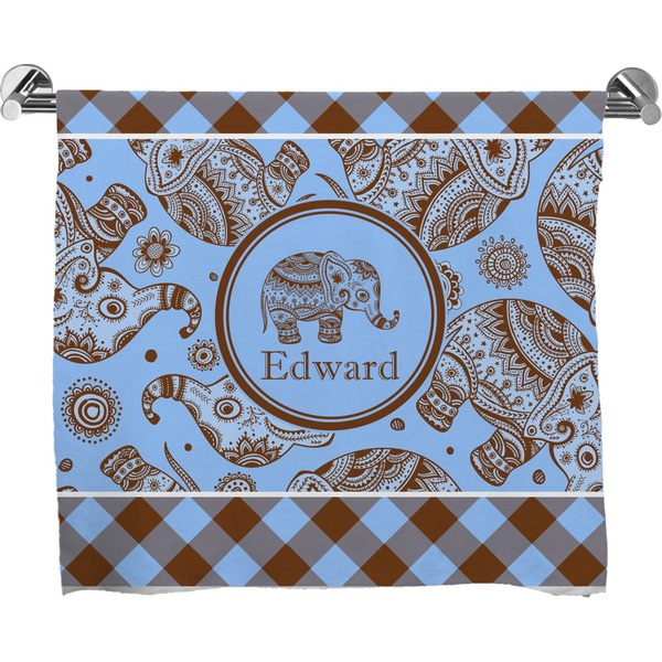 Custom Gingham & Elephants Bath Towel (Personalized)