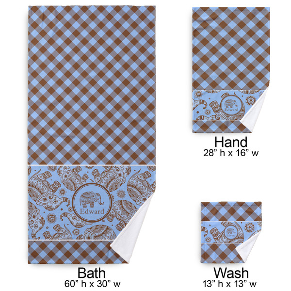 Gingham & Elephants Bath Towel Sets - 3-piece - Approval