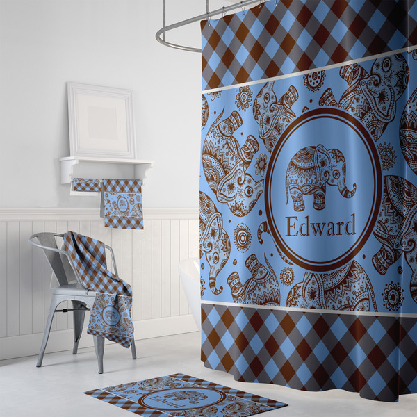 Gingham & Elephants Bath Towel Sets - 3-piece - In Context