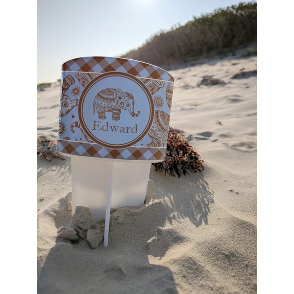 Gingham & Elephants Beach Spiker white on beach with sand