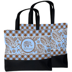 Gingham & Elephants Beach Tote Bag (Personalized)