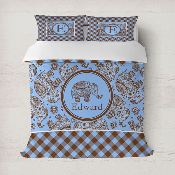 Custom Gingham & Elephants Duvet Cover (Personalized)