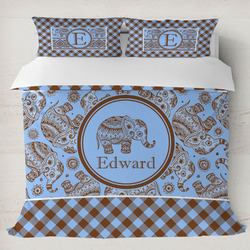 Gingham & Elephants Duvet Cover Set - King (Personalized)