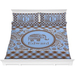 Gingham & Elephants Comforter Set - King (Personalized)