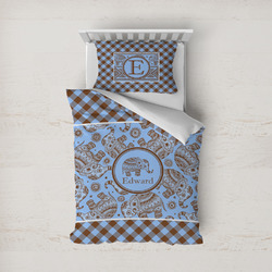 Gingham & Elephants Duvet Cover Set - Twin (Personalized)