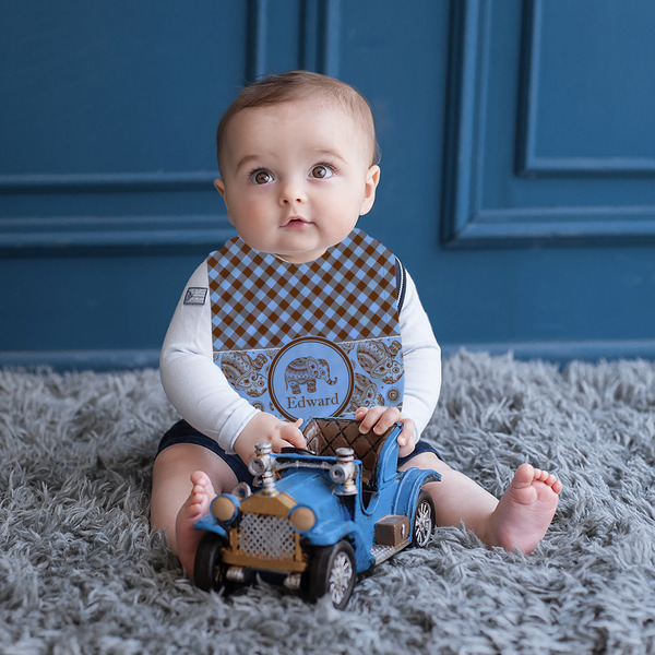 Gingham & Elephants Bib Lifestyle Boy