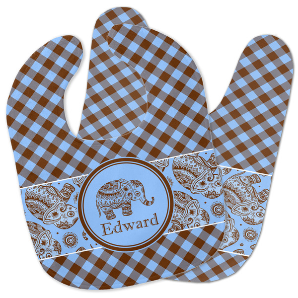Custom Gingham & Elephants Baby Bib w/ Name or Text