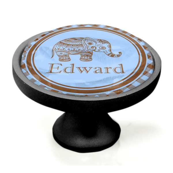 Gingham & Elephants Black Custom Cabinet Knob (Side)