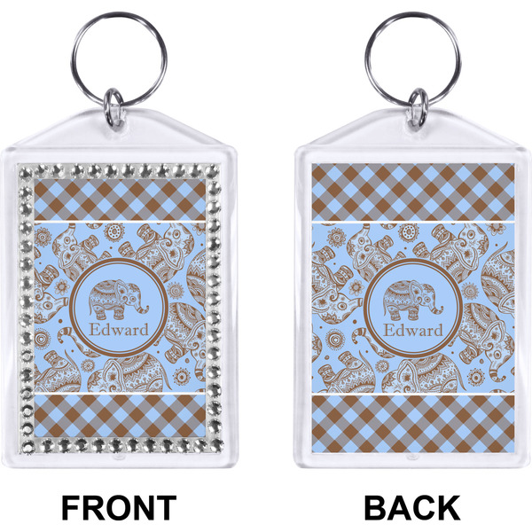 Gingham & Elephants Bling Keychain (Front + Back)