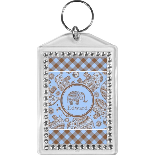 Custom Gingham & Elephants Bling Keychain (Personalized)
