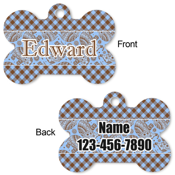 Gingham & Elephants Bone Shaped Dog ID Tag - Large - Approval