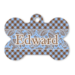 Gingham & Elephants Bone Shaped Dog ID Tag (Personalized)