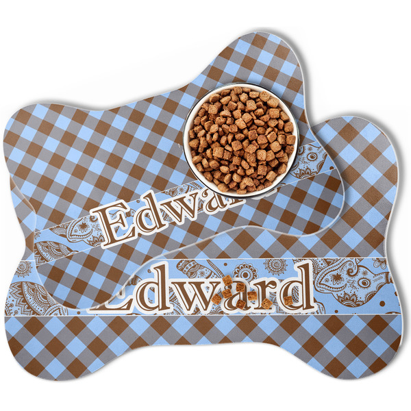 Gingham & Elephants Bone Shaped Dog Mats - MAIN
