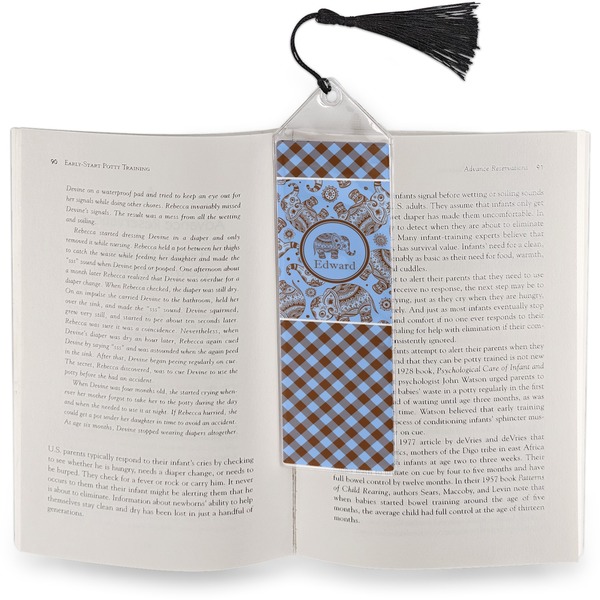 Gingham & Elephants Bookmark with tassel - In book