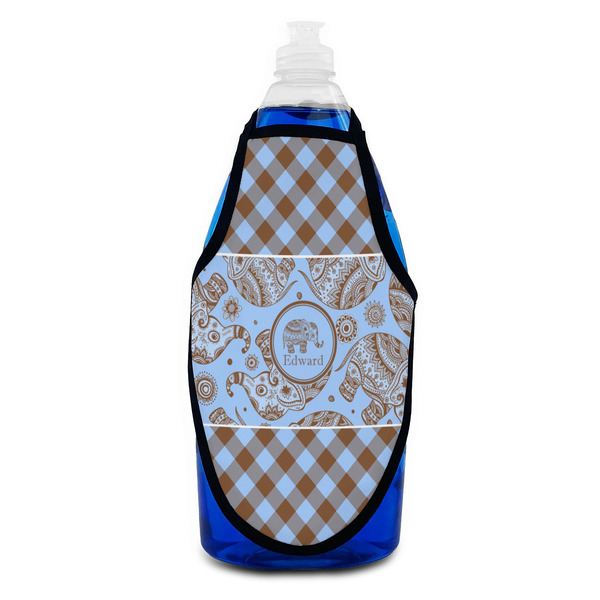 Gingham & Elephants Bottle Apron - Soap - FRONT
