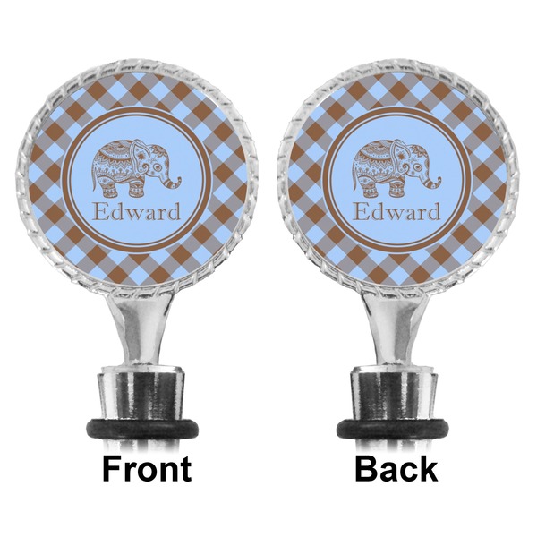 Gingham & Elephants Bottle Stopper - Front and Back