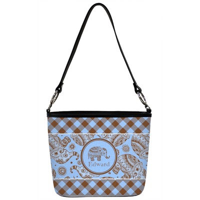 Gingham & Elephants Bucket Bag w/ Genuine Leather Trim (Personalized)