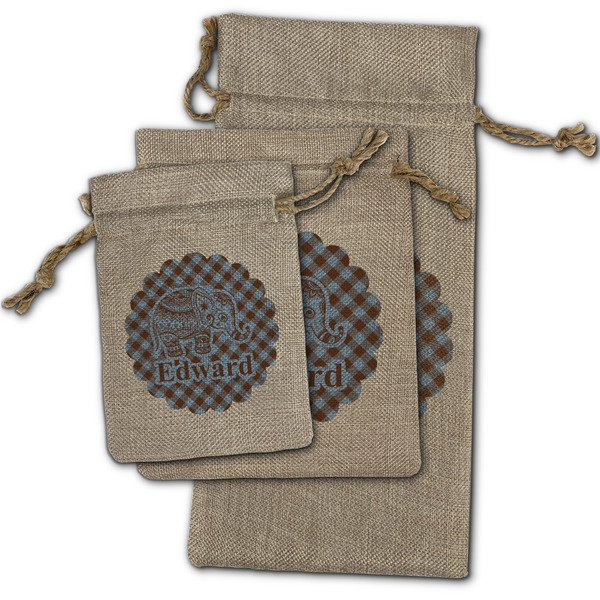 Gingham & Elephants Burlap Gift Bags - (PARENT MAIN) All Three