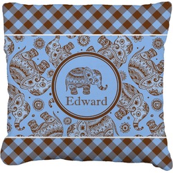 Gingham & Elephants Faux-Linen Throw Pillow 16" (Personalized)