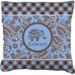 Gingham & Elephants Faux-Linen Throw Pillow 18" (Personalized)