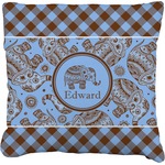 Gingham & Elephants Faux-Linen Throw Pillow 20" (Personalized)