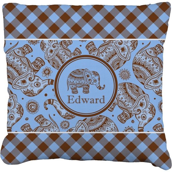 Custom Gingham & Elephants Faux-Linen Throw Pillow 20" (Personalized)