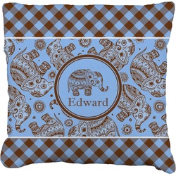 Gingham & Elephants Faux-Linen Throw Pillow 26" (Personalized)