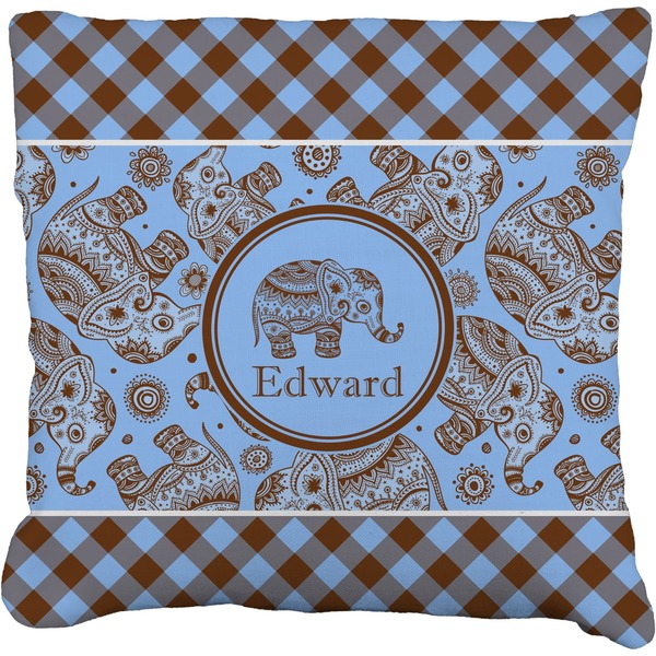 Custom Gingham & Elephants Faux-Linen Throw Pillow 26" (Personalized)