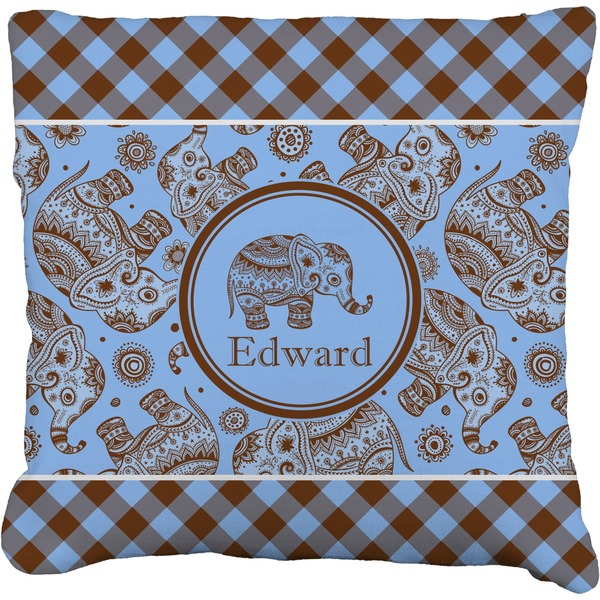 Custom Gingham & Elephants Faux-Linen Throw Pillow (Personalized)