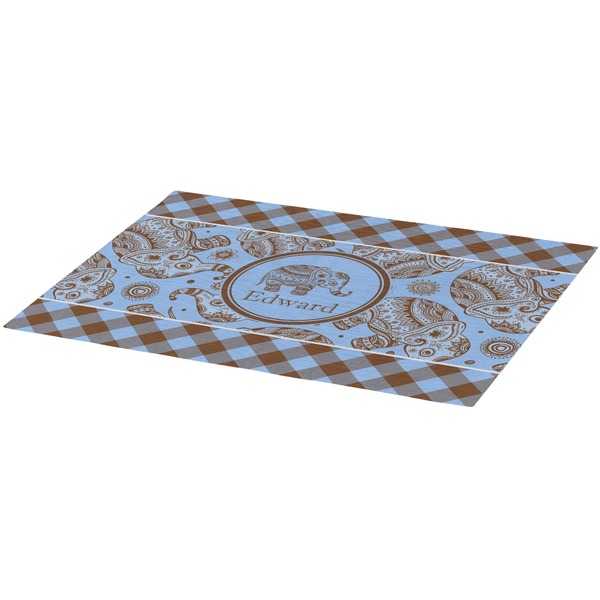 Gingham & Elephants Burlap Placemat (Angle View)