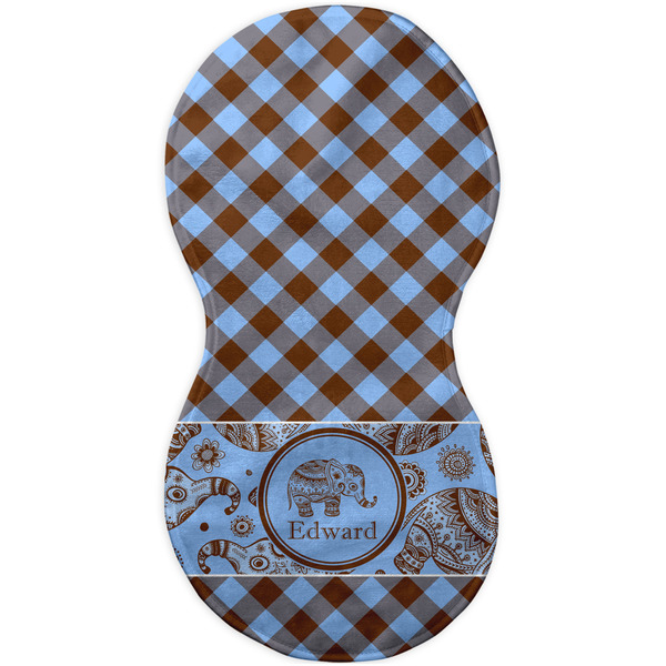 Gingham & Elephants Burp Peanut Shaped Flat