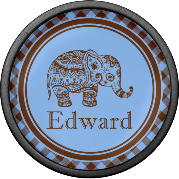 Gingham & Elephants Cabinet Knob - Black - Front