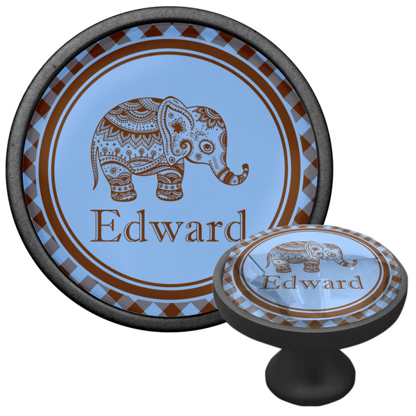 Gingham & Elephants Cabinet Knob - Black - Multi Angle