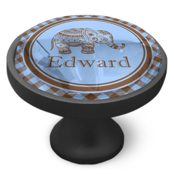 Gingham & Elephants Cabinet Knob - Black - Side
